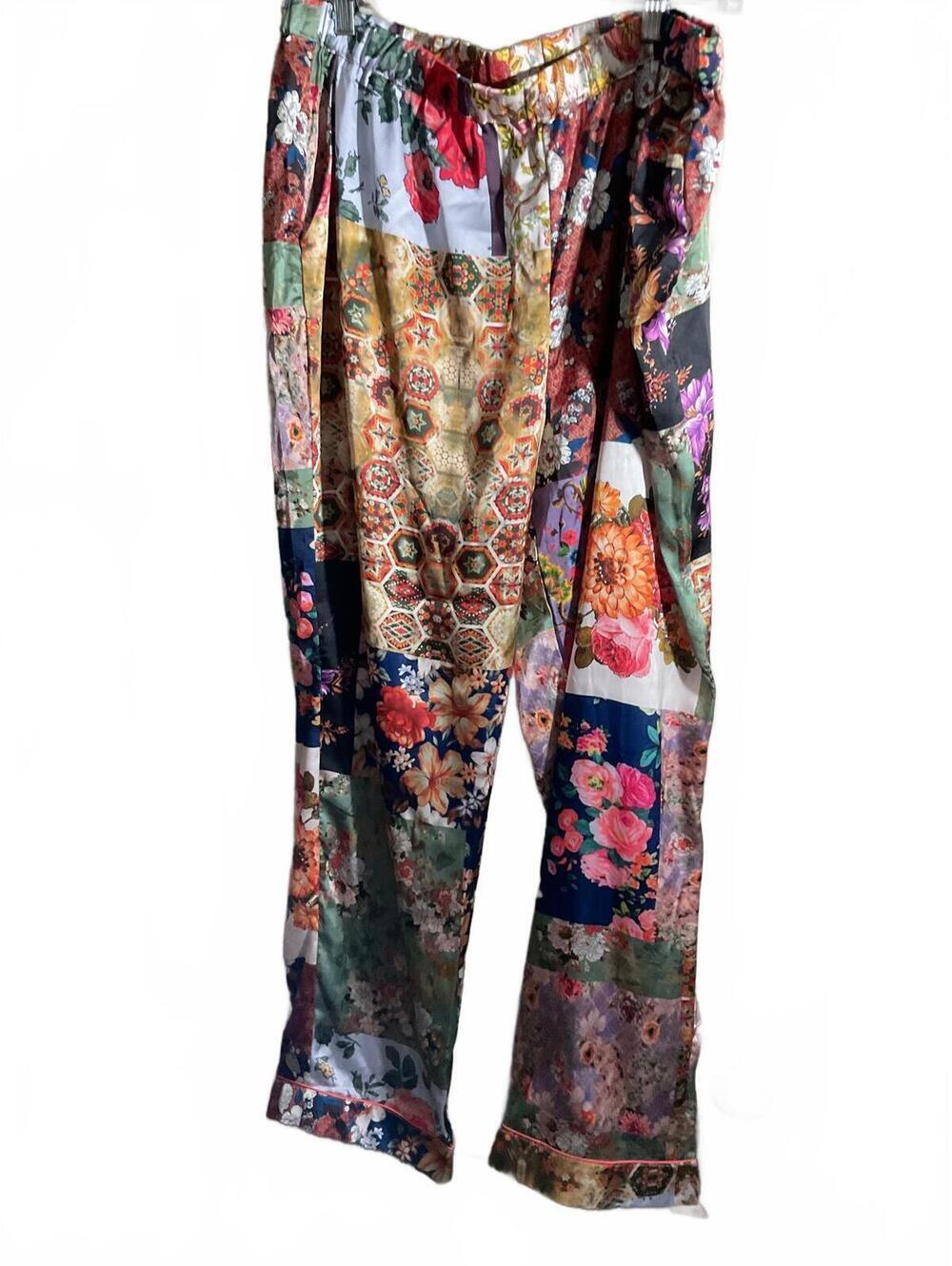 Tolani Collection Patchwork Floral Pajama Set Satin Shirt & Pants Size L - Picture 9 of 12